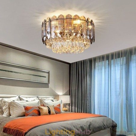 Crystal Flush Mount Smoky Gray Round Crystal Decoration Ceiling Light Crystal Flush Mount Smoky Gray Round Crystal Decoration Ceiling Light