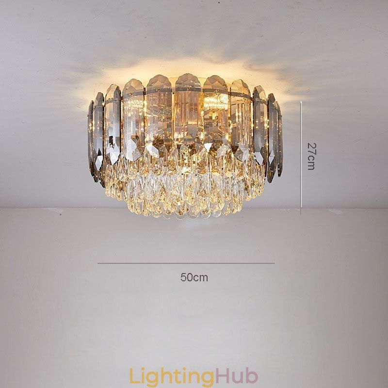 Crystal Flush Mount Smoky Gray Round Crystal Decoration Ceiling Light