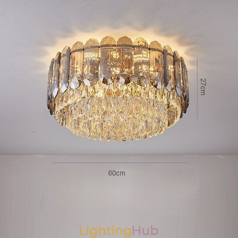 Crystal Flush Mount Smoky Gray Round Crystal Decoration Ceiling Light