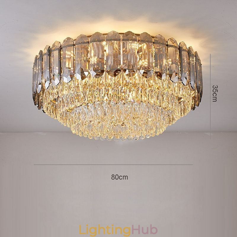 Crystal Flush Mount Smoky Gray Round Crystal Decoration Ceiling Light