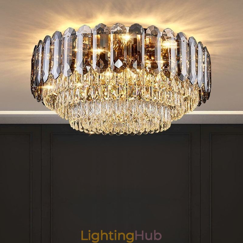 Crystal Flush Mount Smoky Gray Round Crystal Decoration Ceiling Light