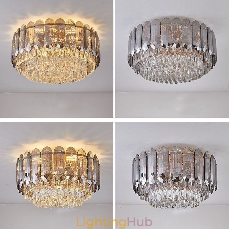 Crystal Flush Mount Smoky Gray Round Crystal Decoration Ceiling Light