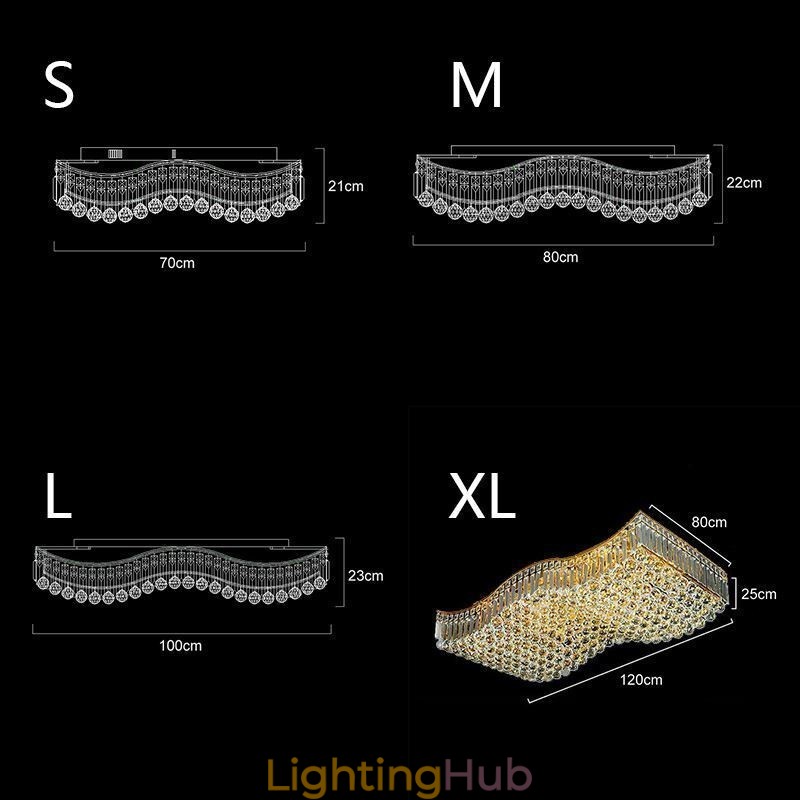 European Crystal Flush Mount Rectangle Chandelier