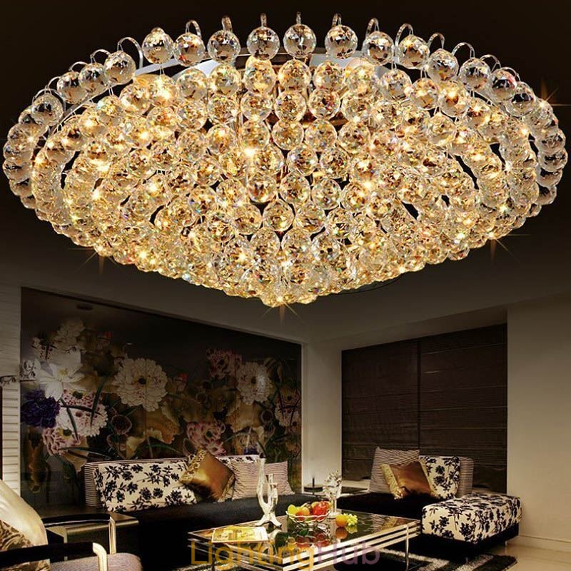 European Style Crystal Flush Mount Round Shape Ceiling Light