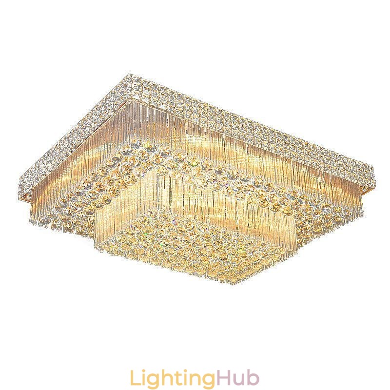 European Flush Mount Square Crystal Chandelier