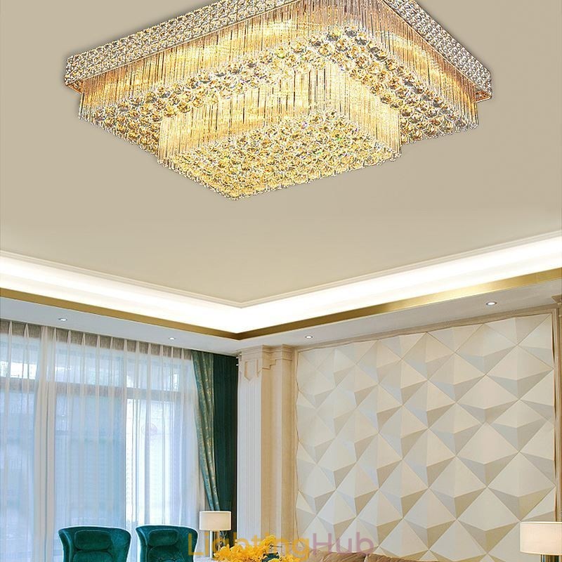 European Flush Mount Square Crystal Chandelier