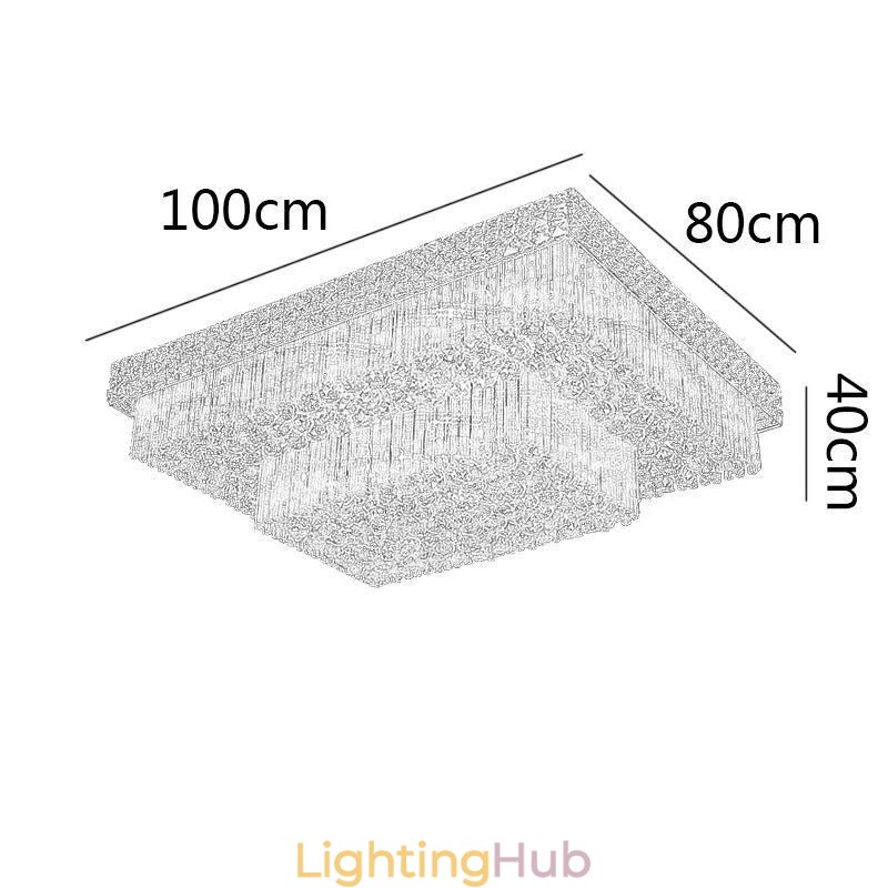 European Flush Mount Square Crystal Chandelier