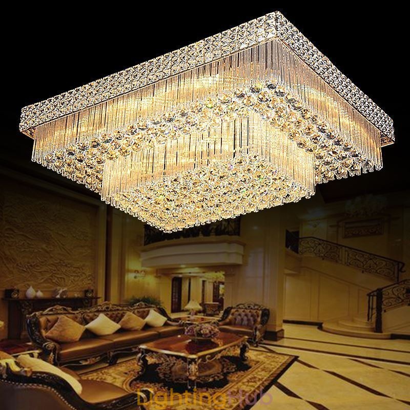 European Flush Mount Square Crystal Chandelier