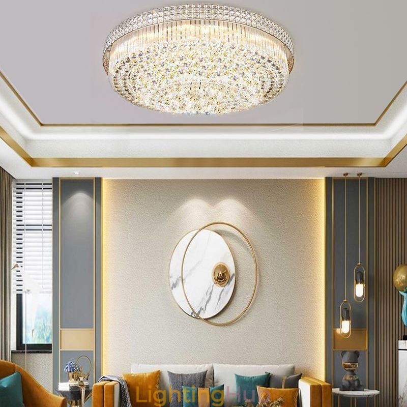 Modern Crystal Chandelier Round Flush Mounted