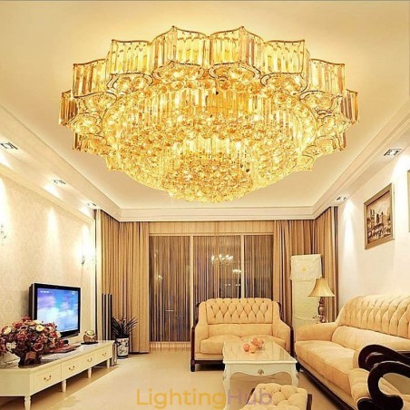 Elegant Flush Mounted Round Crystal Chandelier Flower Shaped Elegant Flush Mounted Round Crystal Chandelier Flower Shaped