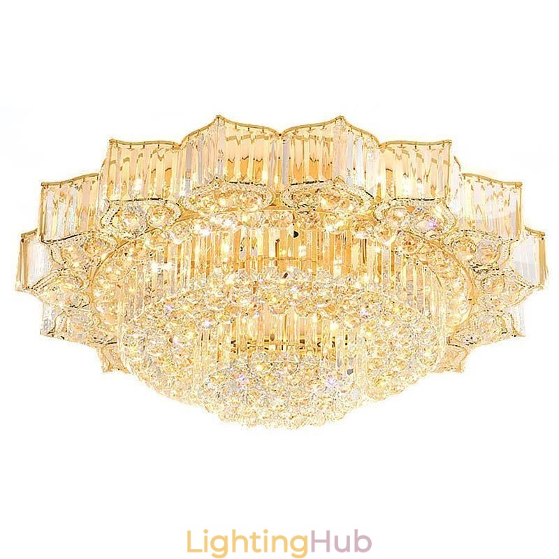 Elegant Flush Mounted Round Crystal Chandelier Flower Shaped