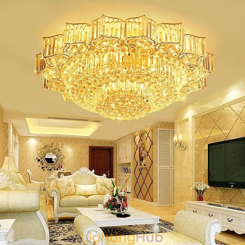 Elegant Flush Mounted Round Crystal Chandelier Flower Shaped