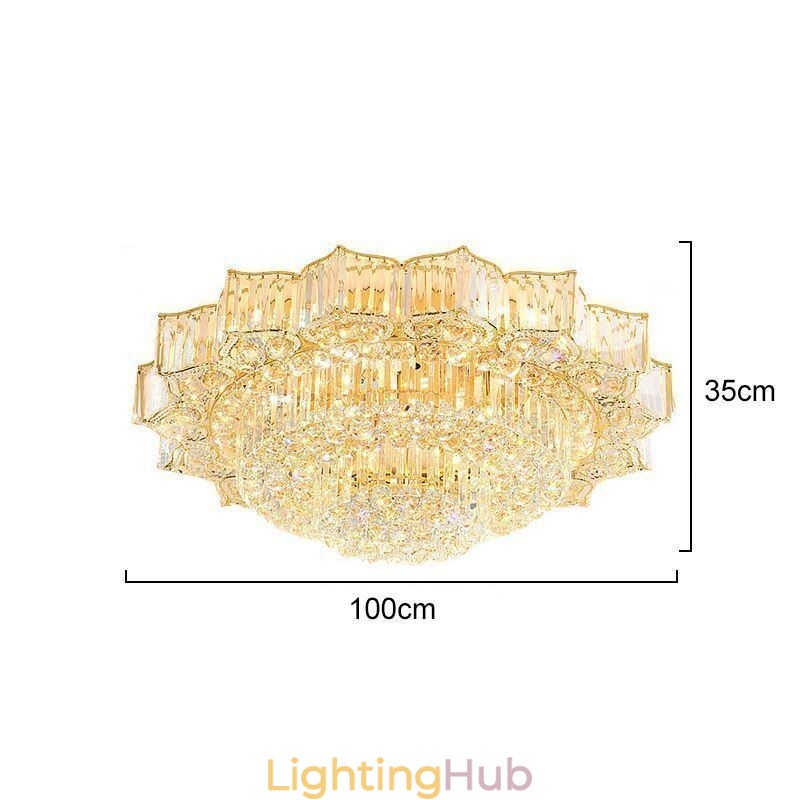 Elegant Flush Mounted Round Crystal Chandelier Flower Shaped