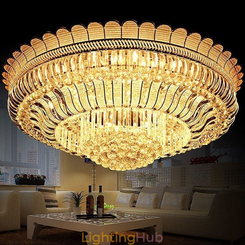 Luxury Crystal Ceiling Light Gold Flush Mount Round Lighting