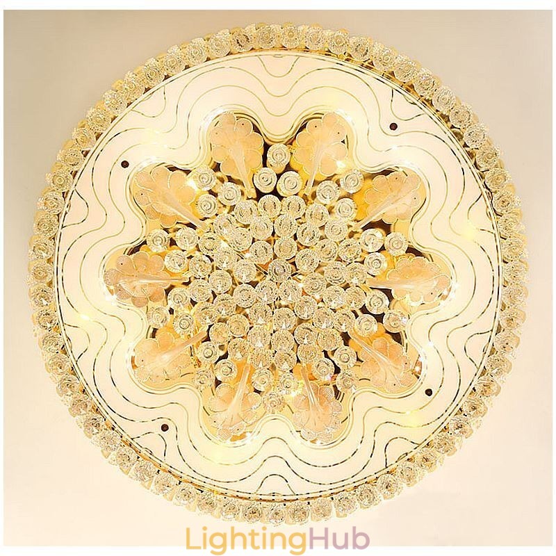 Graceful Flush Mounted Light Gold Crystal Ceiling Light