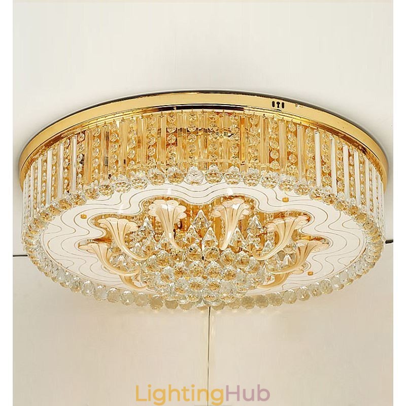 Graceful Flush Mounted Light Gold Crystal Ceiling Light