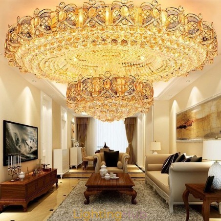 Modern Gold Crystal Ceiling Light Round Flush Mount Lighting Modern Gold Crystal Ceiling Light Round Flush Mount Lighting
