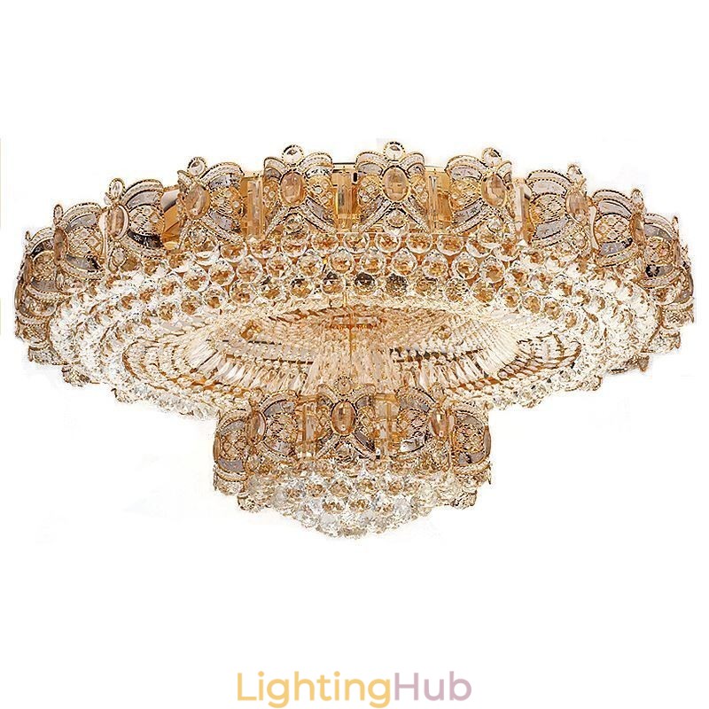 Modern Gold Crystal Ceiling Light Round Flush Mount Lighting