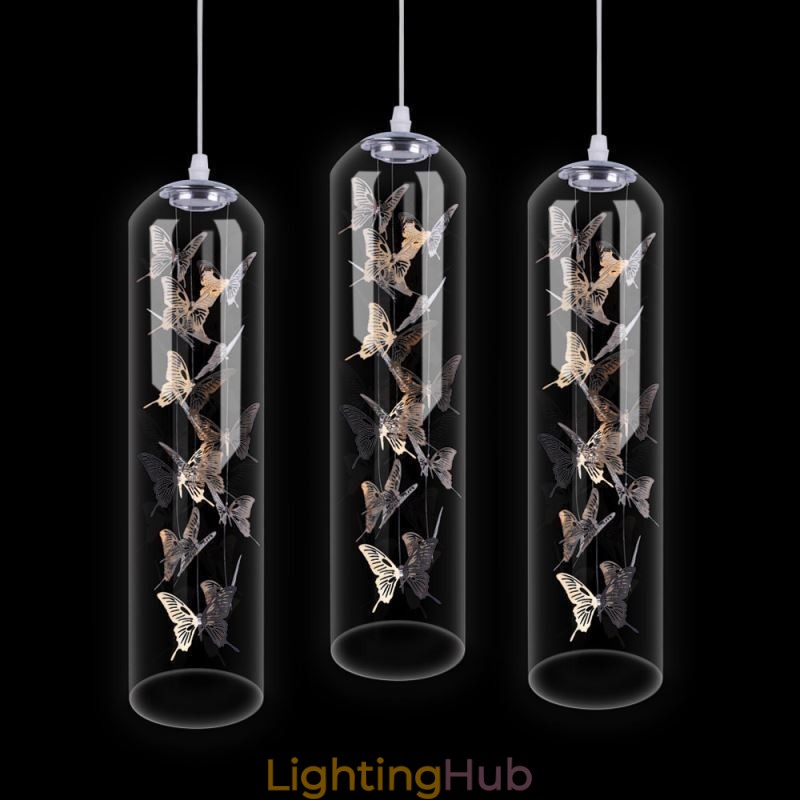 Glass Pendant Light Creative Nordic Cylinder Lamp Butterfly Light
