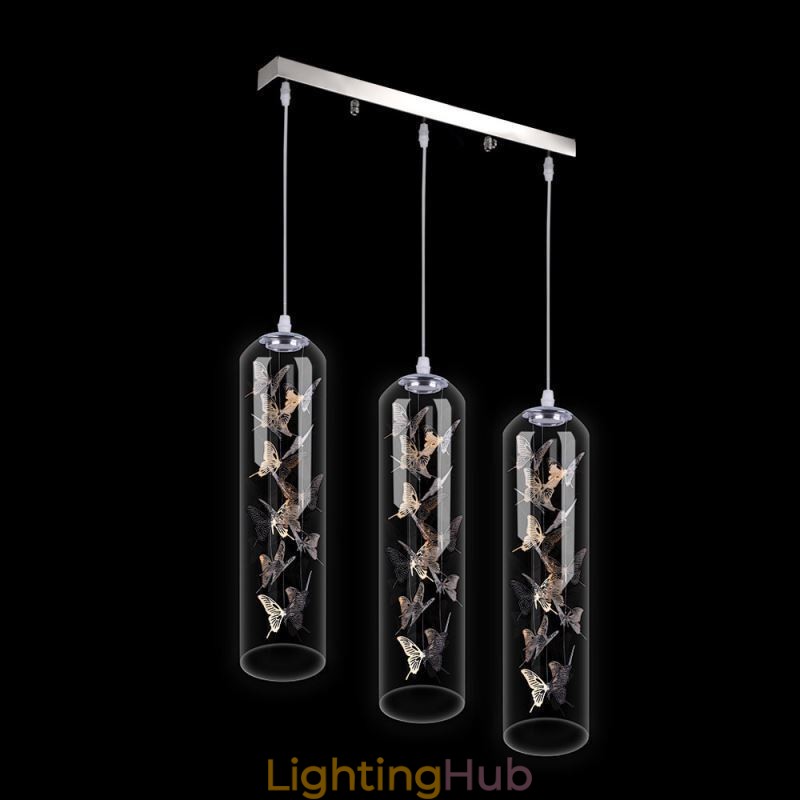 Glass Pendant Light Creative Nordic Cylinder Lamp Butterfly Light