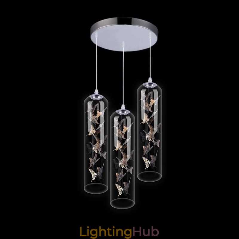 Glass Pendant Light Creative Nordic Cylinder Lamp Butterfly Light