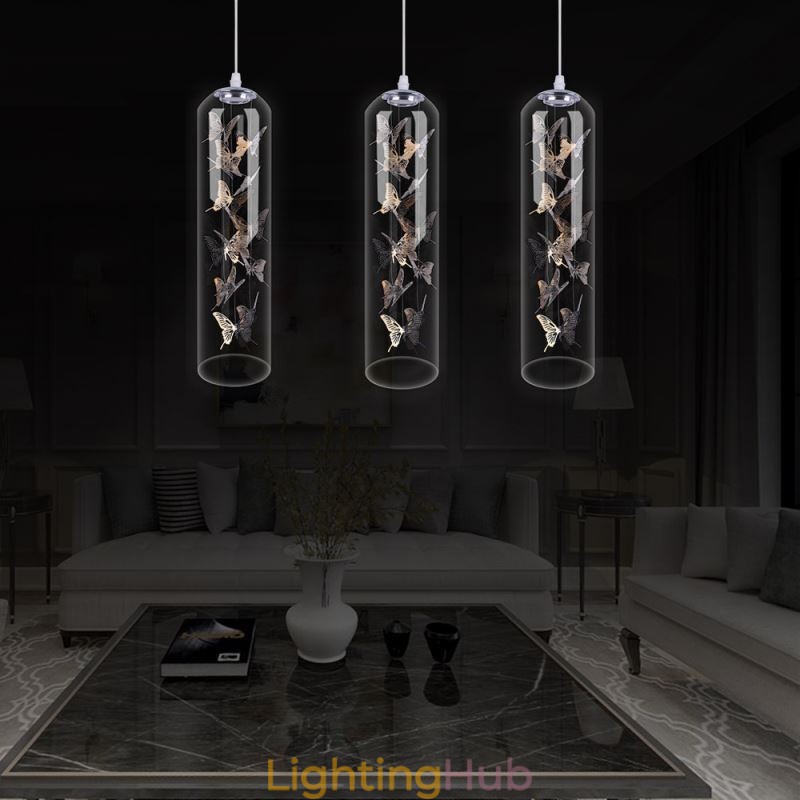 Glass Pendant Light Creative Nordic Cylinder Lamp Butterfly Light