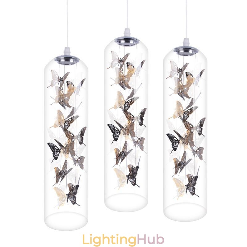 Glass Pendant Light Creative Nordic Cylinder Lamp Butterfly Light