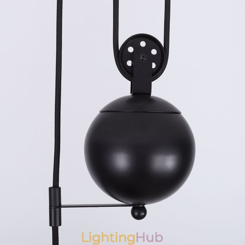 Industrial Farmhouse Pulley Pendant Light Retractable Design Adjustable Height