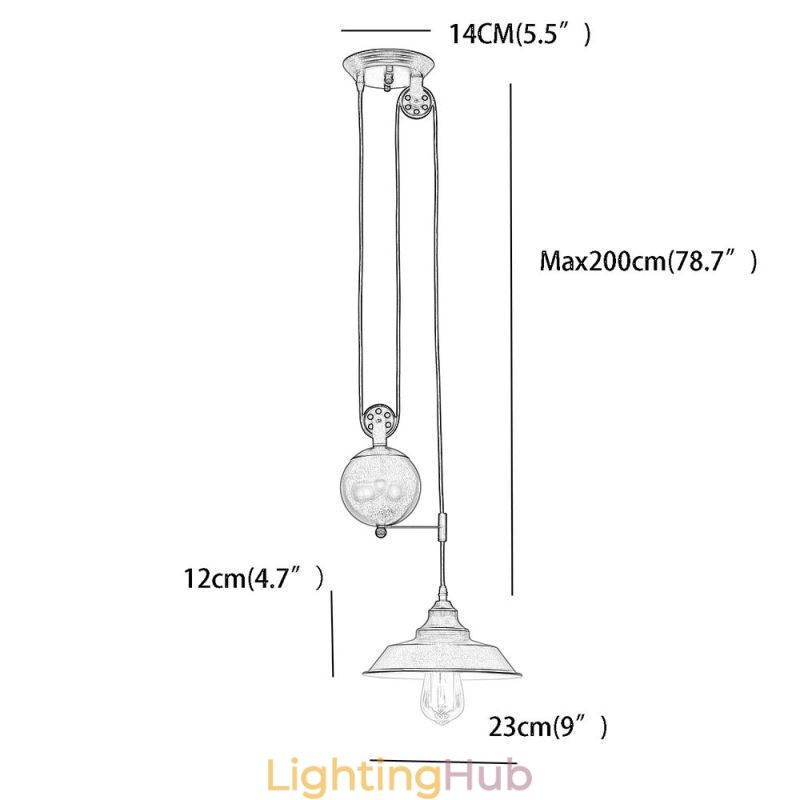 Industrial Farmhouse Pulley Pendant Light Retractable Design Adjustable Height