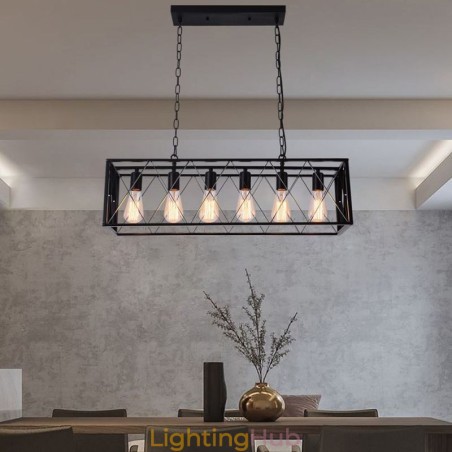 Rustic Rectangular Pendant Light 6 Light Farmhouse Hanging Light Rustic Rectangular Pendant Light 6 Light Farmhouse Hanging Light