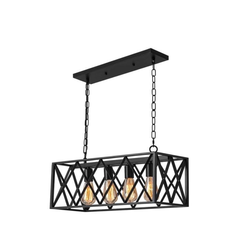 Rustic Rectangular Pendant Light 4 Light Farmhouse Hanging Light