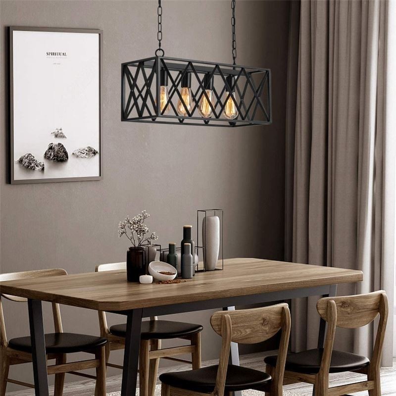 Rustic Rectangular Pendant Light 4 Light Farmhouse Hanging Light