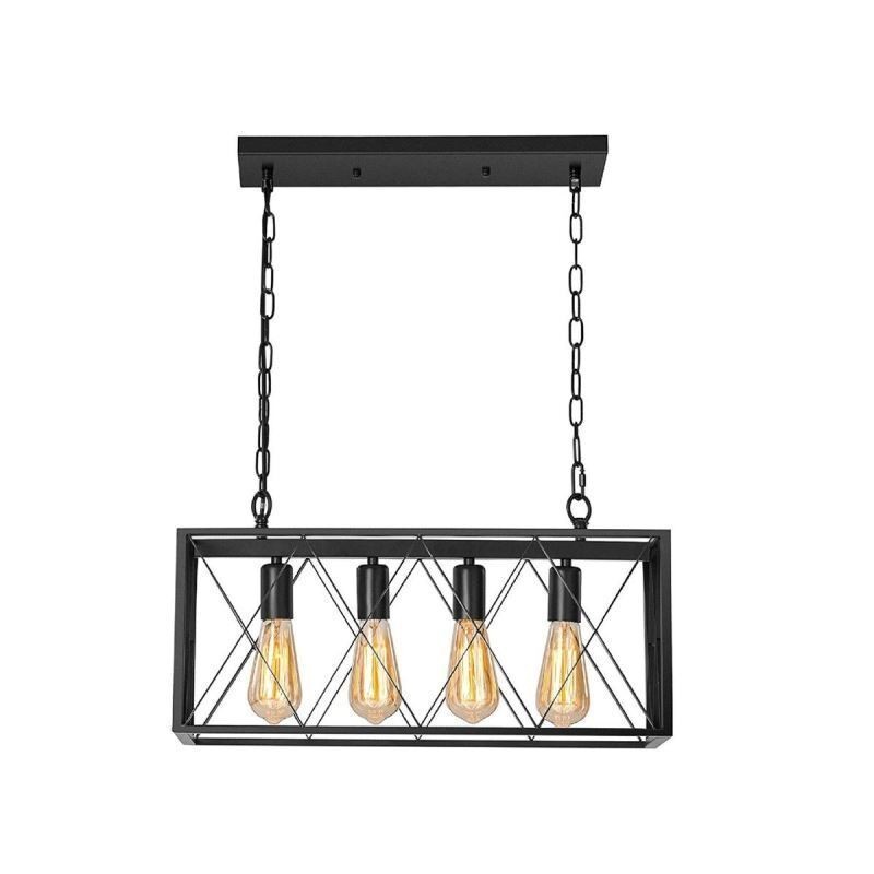 Rustic Rectangular Pendant Light 4 Light Farmhouse Hanging Light