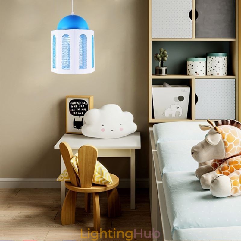 Castle Shaped Pendant Light Modern Blue and White Color Light