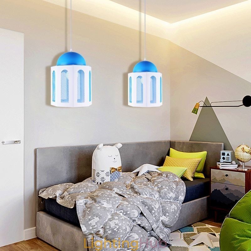 Castle Shaped Pendant Light Modern Blue and White Color Light