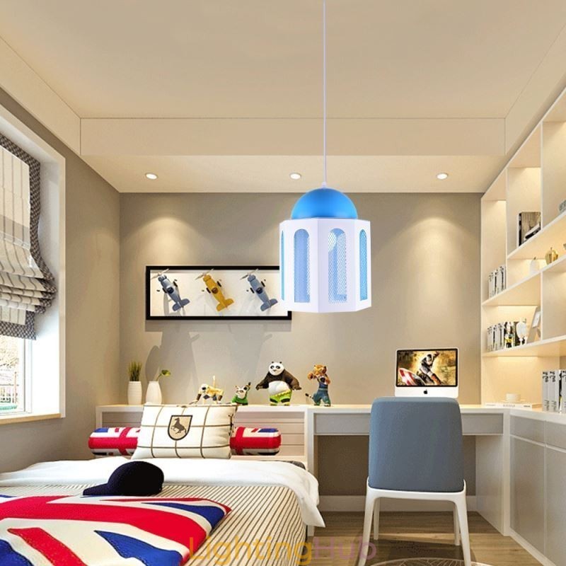 Castle Shaped Pendant Light Modern Blue and White Color Light