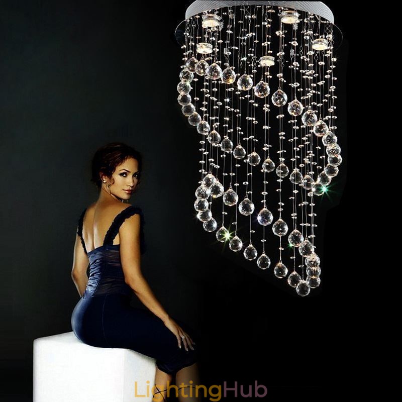 Modern Crystal Chandelier Round Raindrop Ceiling Light
