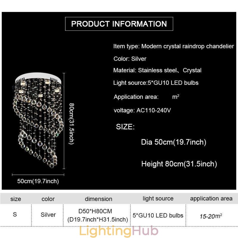 Modern Crystal Chandelier Round Raindrop Ceiling Light