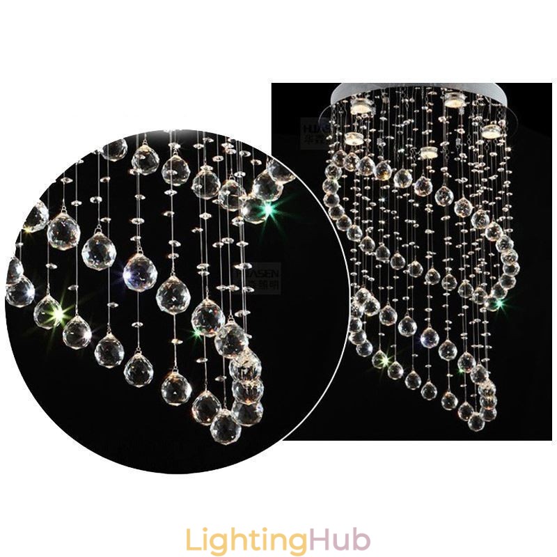 Modern Crystal Chandelier Round Raindrop Ceiling Light