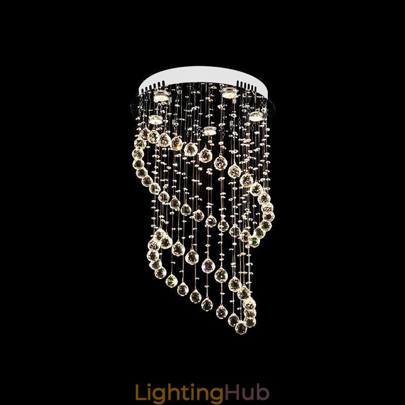 Modern Crystal Chandelier Round Raindrop Ceiling Light
