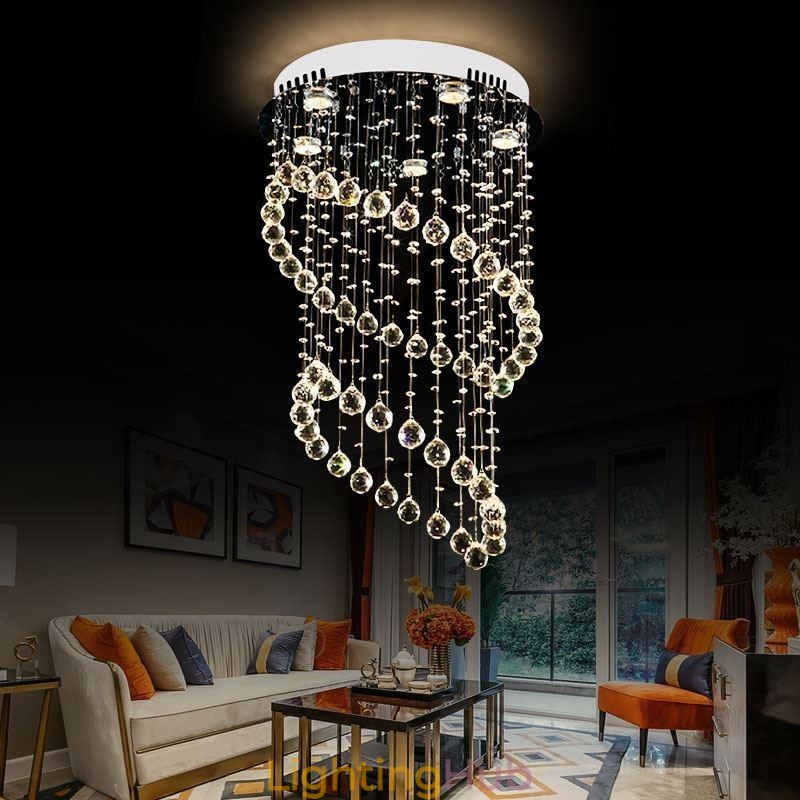 Modern Crystal Chandelier Round Raindrop Ceiling Light