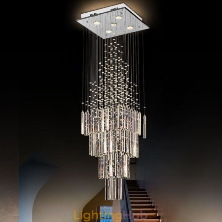 Modern Square Crystal Chandelier Contemporary Elegant Ceiling Light Fixture Duplex Stair Modern Square Crystal Chandelier Contemporary Elegant Ceiling Light Fixture Duplex Stair