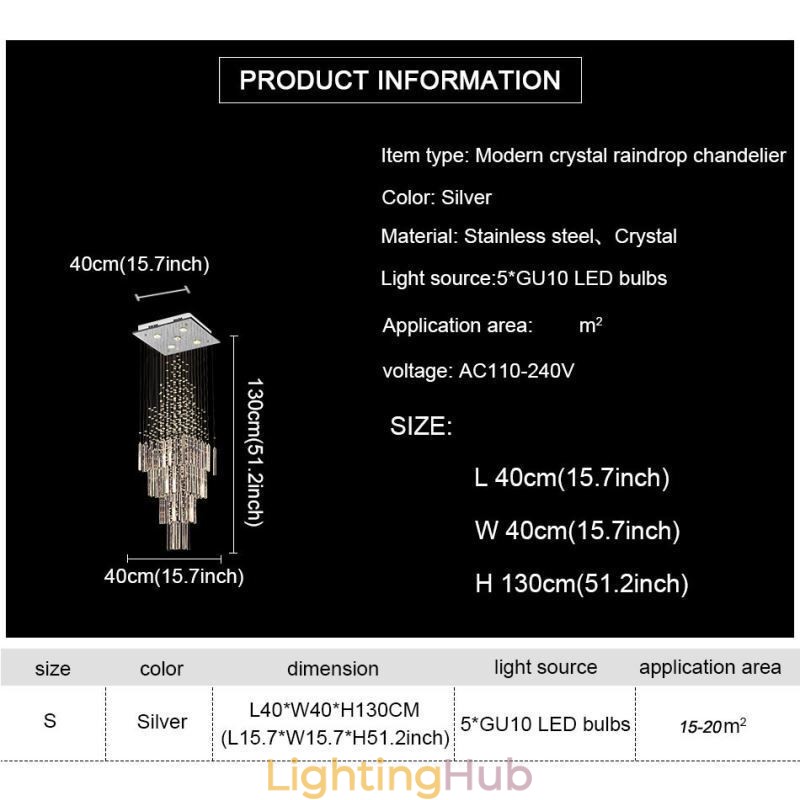 Modern Square Crystal Chandelier Contemporary Elegant Ceiling Light Fixture Duplex Stair