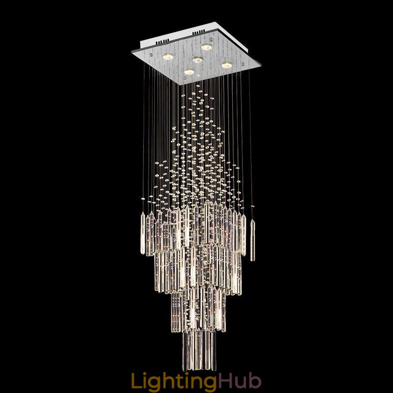 Modern Square Crystal Chandelier Contemporary Elegant Ceiling Light Fixture Duplex Stair