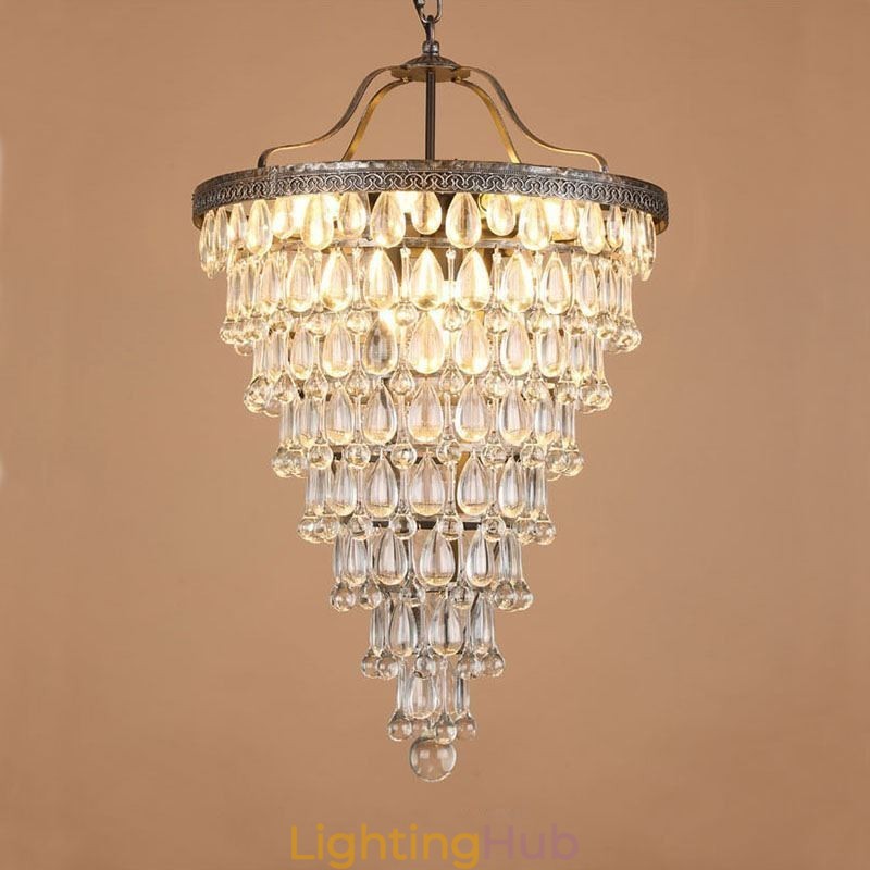 American Crystal Ceiling Light Country Retro Round Pendant Light