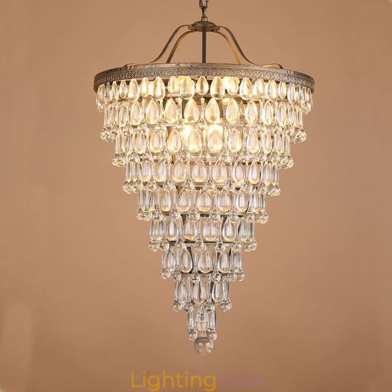 American Crystal Ceiling Light Country Retro Round Pendant Light