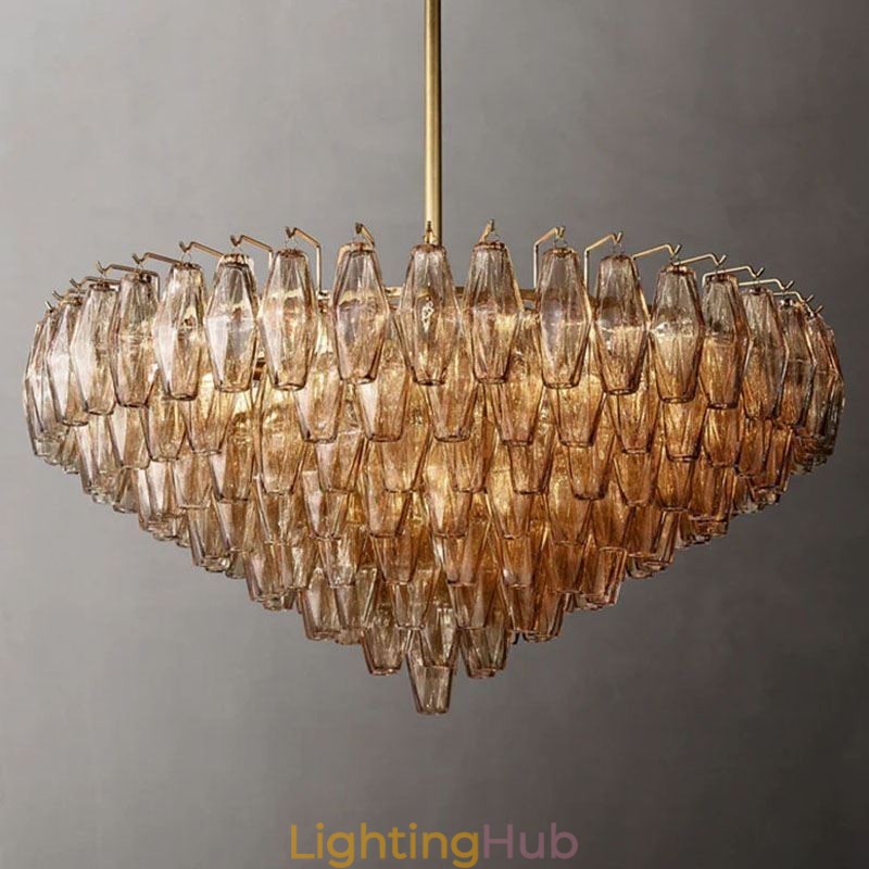 American Pendant Light Glass Ceiling Light Amber Transparent 90cm 14 Lights