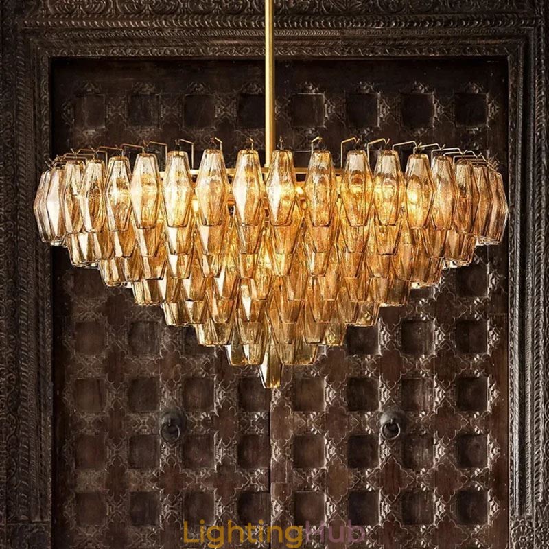 American Pendant Light Glass Ceiling Light Amber Transparent 90cm 14 Lights