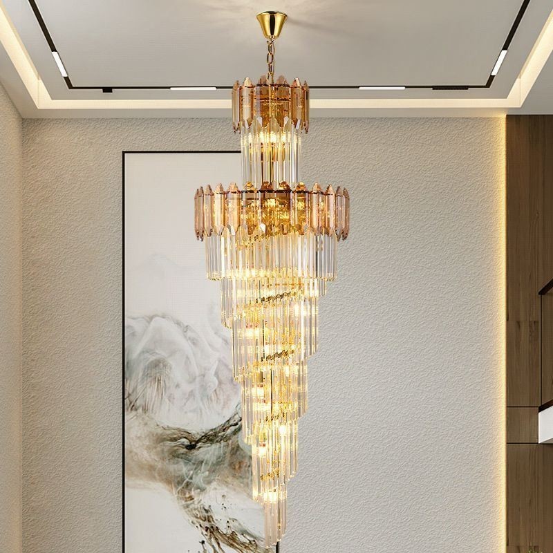 Tapered Crystal Pendant Light Luxury Duplex Decorative Ceiling Light