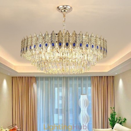 Golden Feather Crystal Pendant Light Duplex Decorative Ceiling Light Golden Feather Crystal Pendant Light Duplex Decorative Ceiling Light